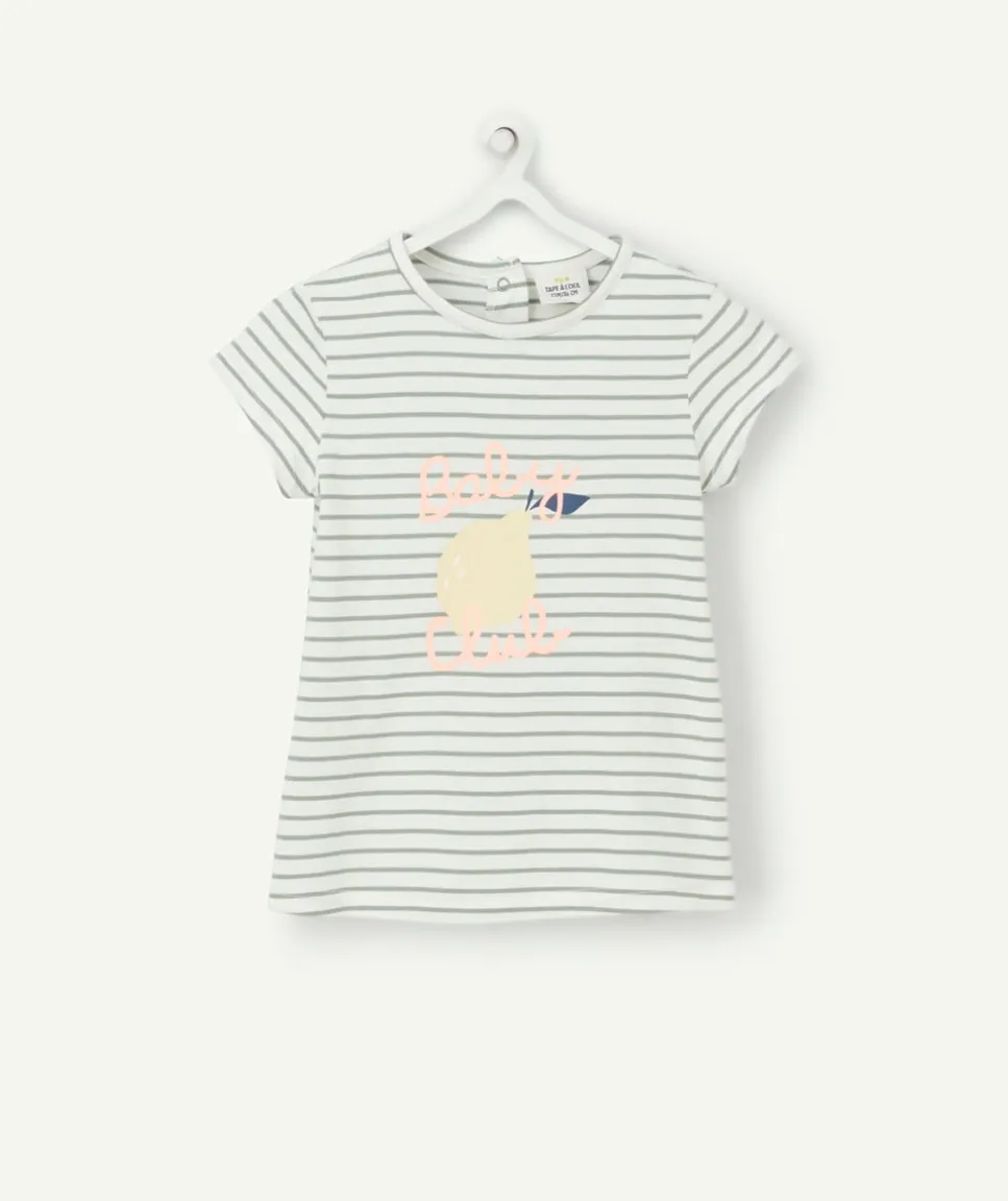 T-shirt bébé fille en coton biologique rayé vert et blanc