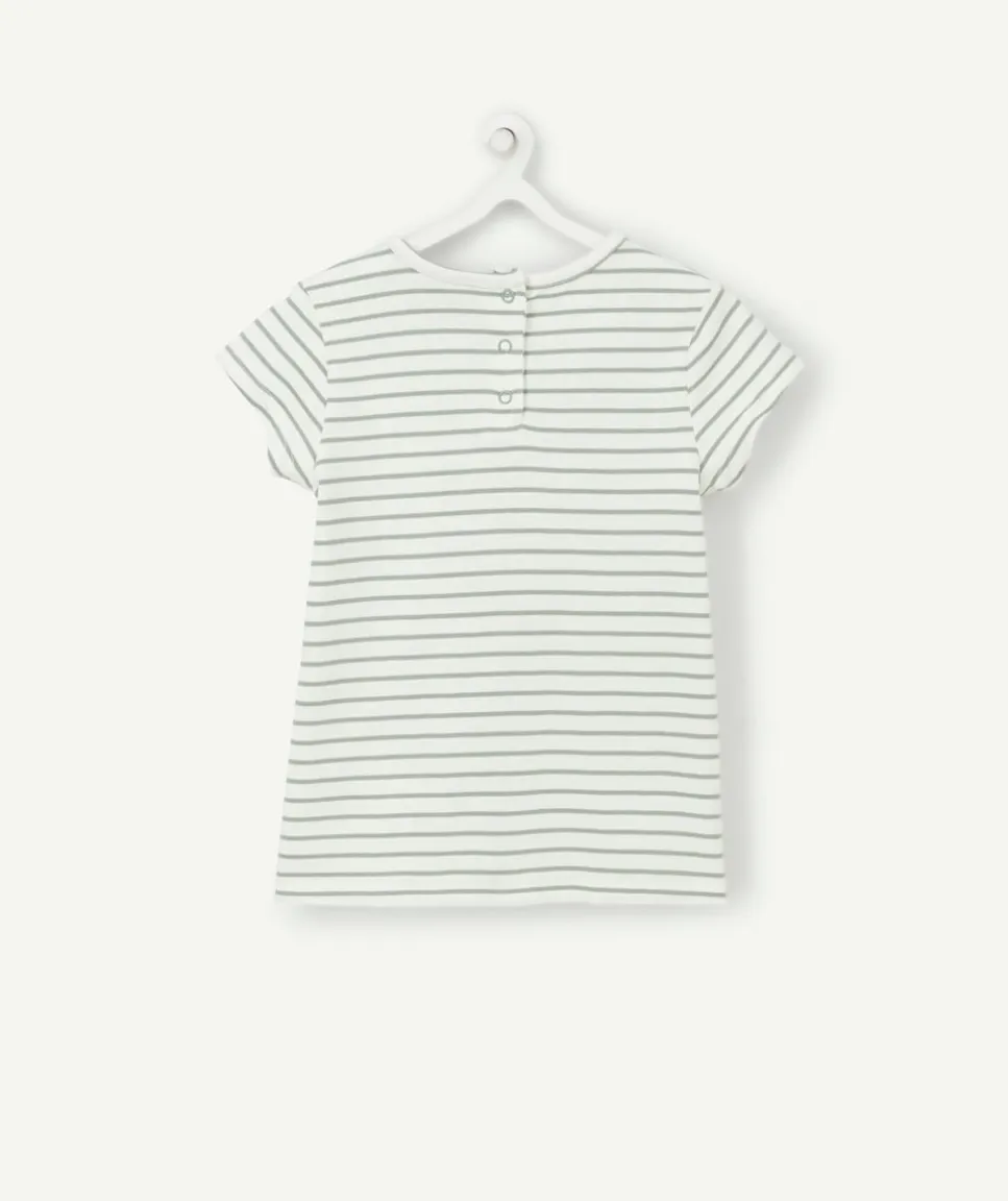 T-shirt bébé fille en coton biologique rayé vert et blanc