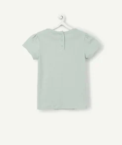 T-shirt bébé fille en coton biologique vert avec oiseau à sequins
