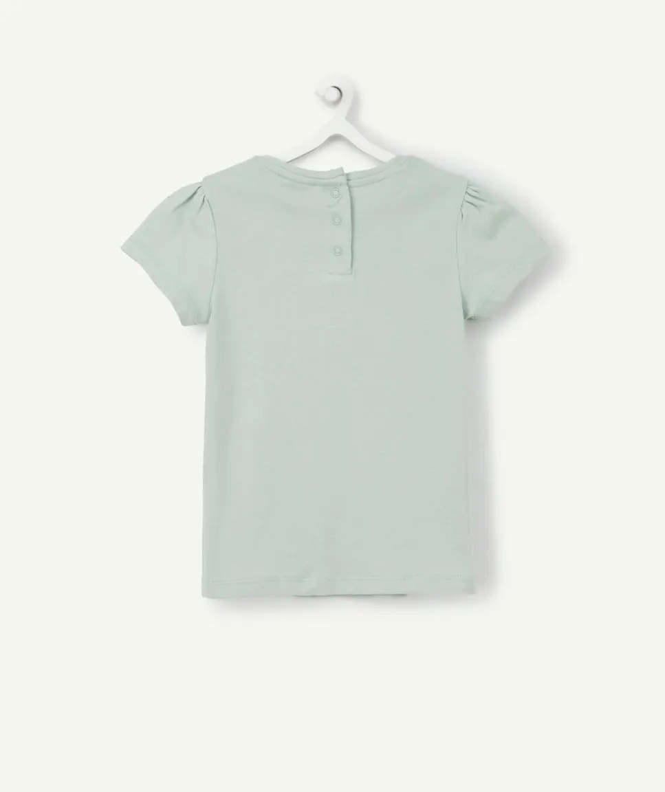 T-shirt bébé fille en coton biologique vert avec oiseau à sequins