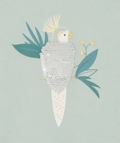 T-shirt bébé fille en coton biologique vert avec oiseau à sequins