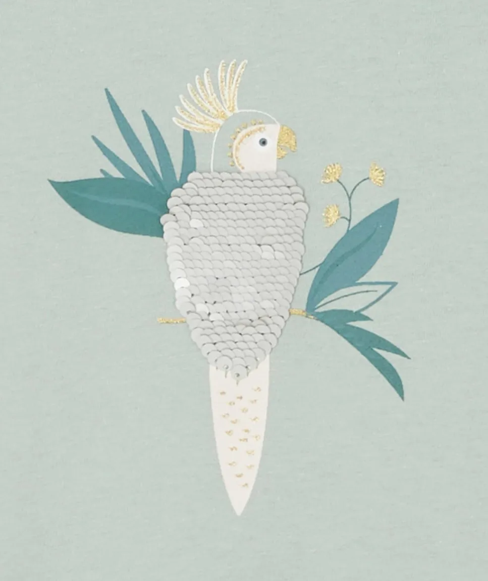 T-shirt bébé fille en coton biologique vert avec oiseau à sequins