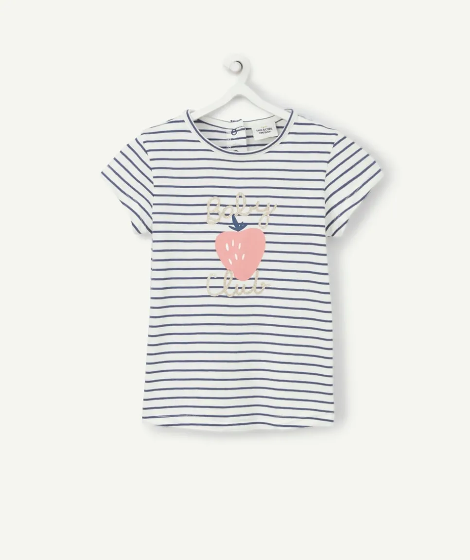 T-shirt bébé fille en coton biologique rayé bleu et blanc