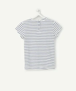 T-shirt bébé fille en coton biologique rayé bleu et blanc