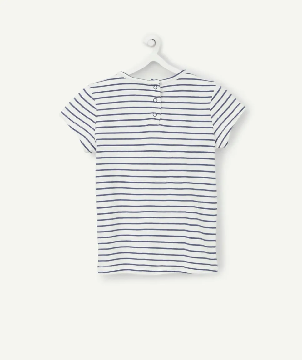 T-shirt bébé fille en coton biologique rayé bleu et blanc