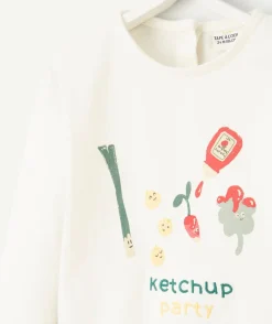 T-shirt bébé fille en coton biologique écru thème ketchup party