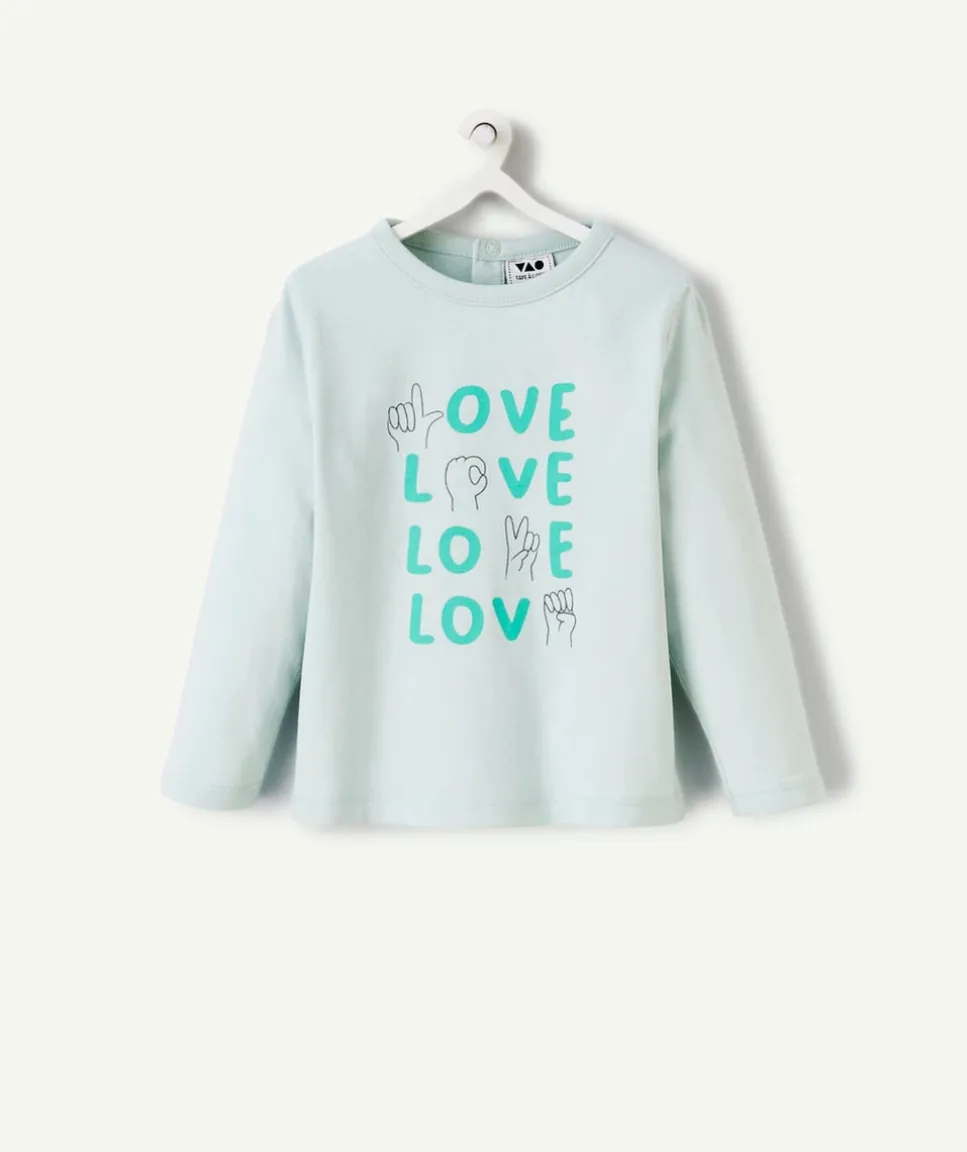 T-shirt bébé fille en coton bio vert avec messages animés love