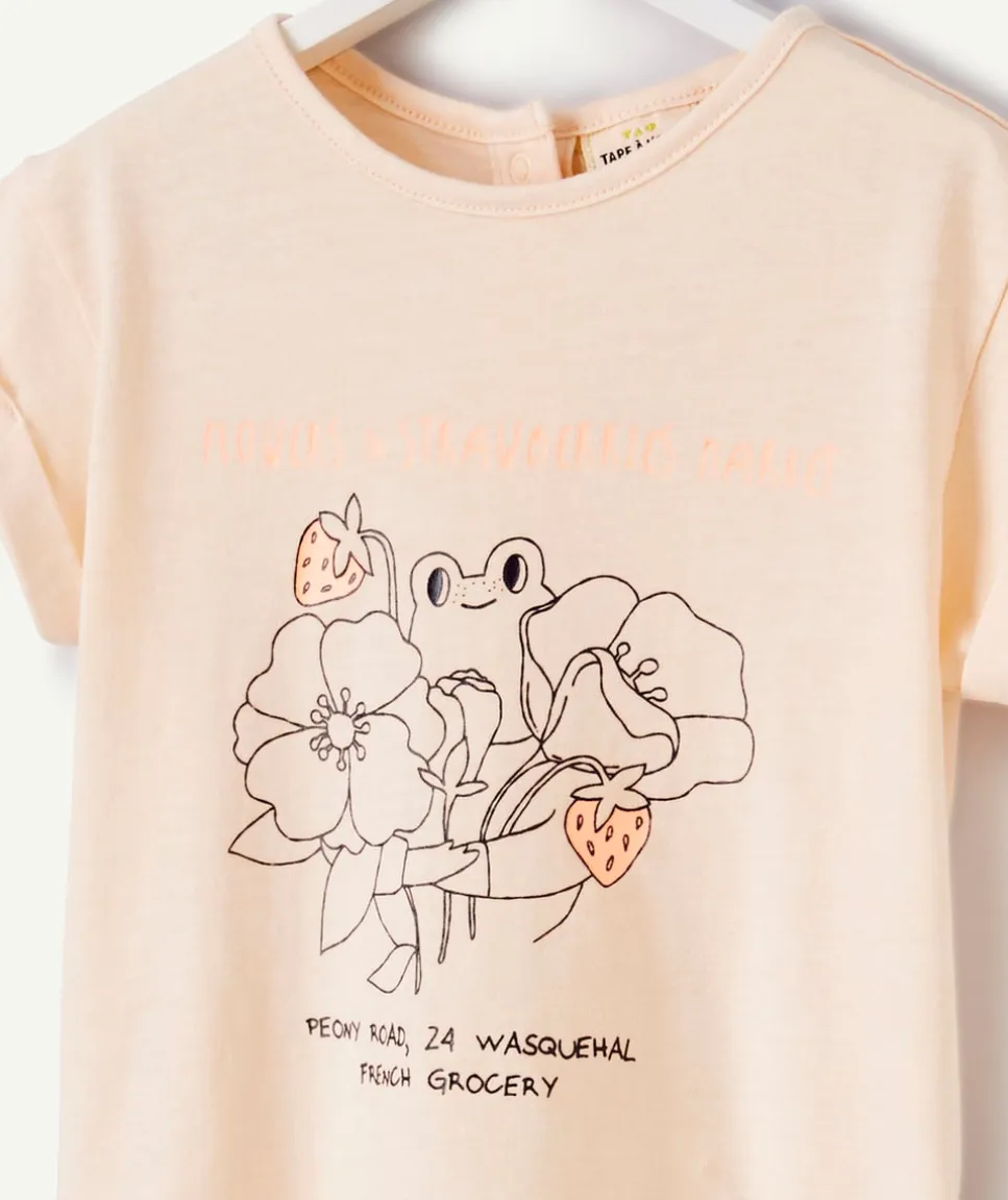 T-shirt bébé fille en teinture végétale orange avec animation