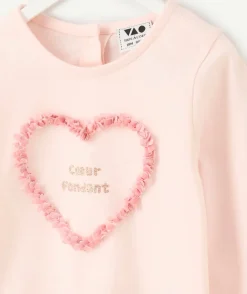 T-shirt bébé fille rose cœur brodé