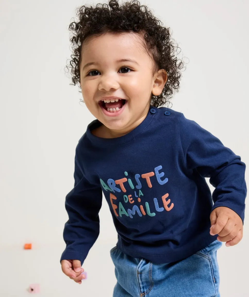 T-shirt bébé garçon bleu avec message