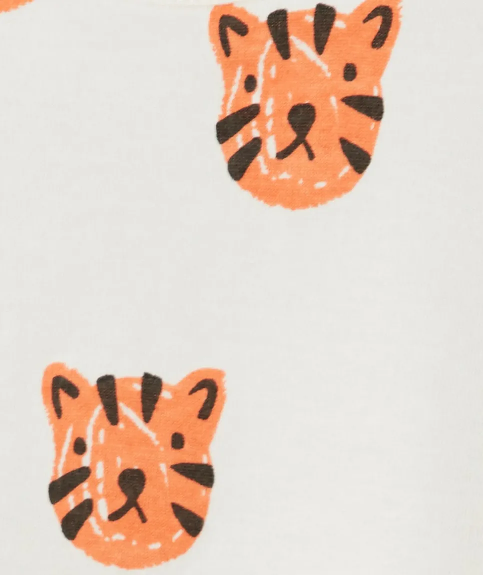 T-shirt bébé garçon en coton bio blanc imprimé tigres oranges