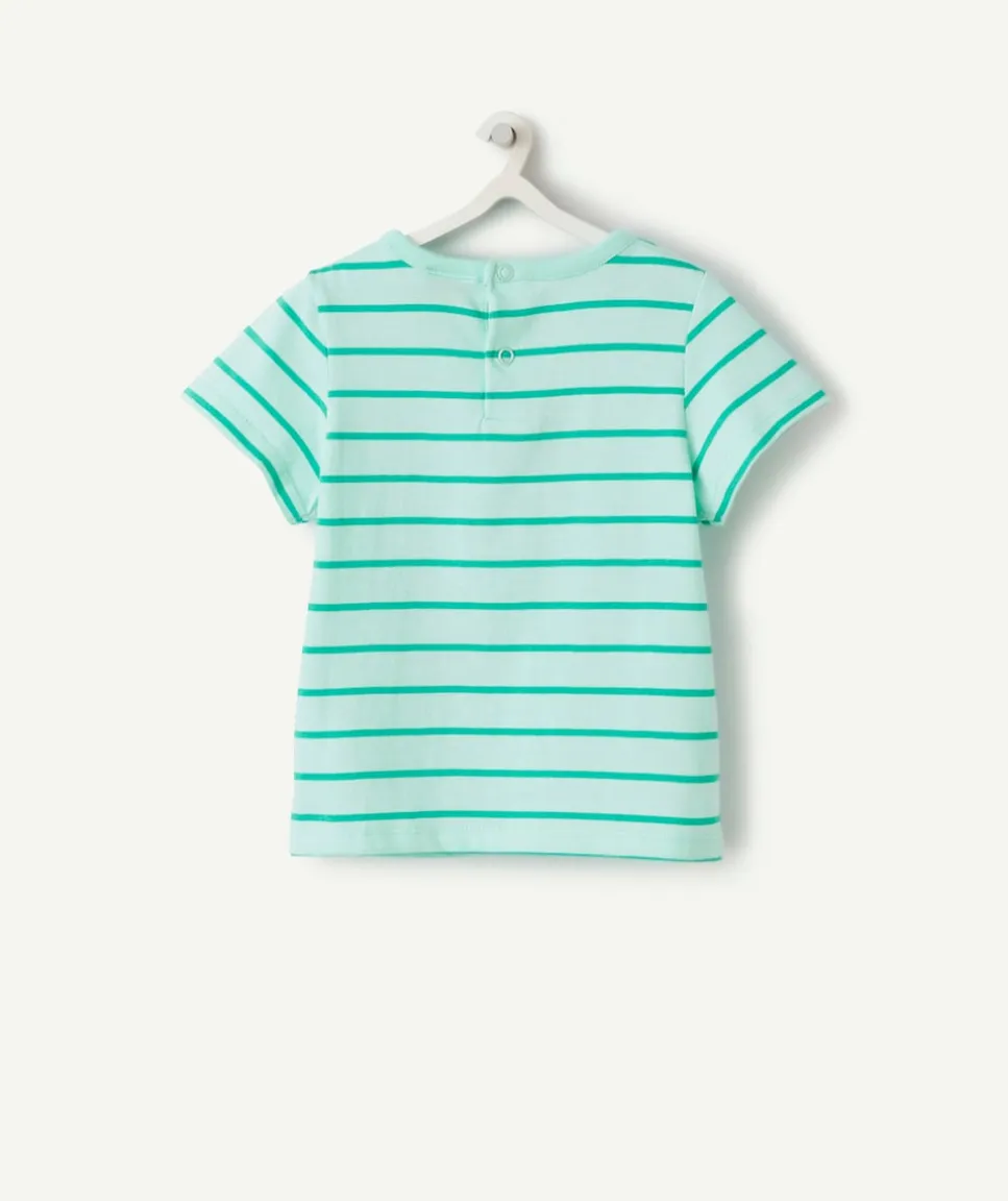T-shirt bébé garçon en coton bio vert à rayures thème bisous