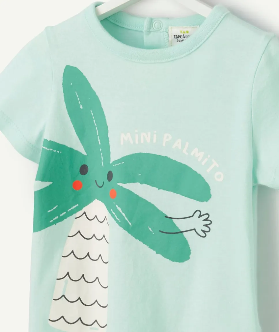 T-shirt bébé garçon en coton bio vert avec palmier et message