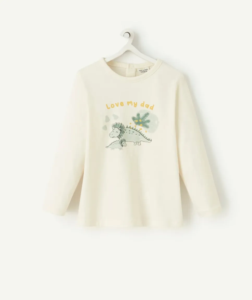 T-shirt bébé garçon en fibres recyclées blanc avec dinosaures
