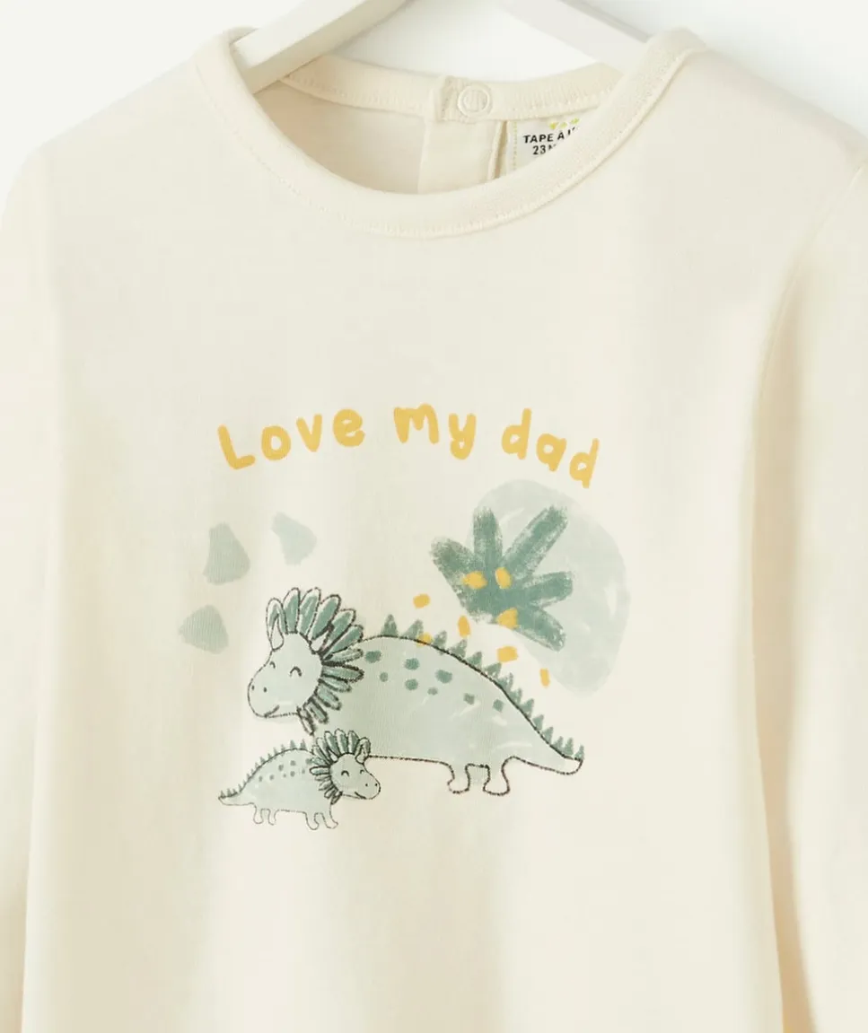 T-shirt bébé garçon en fibres recyclées blanc avec dinosaures