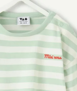 T-shirt bébé garçon rayé vert brodé