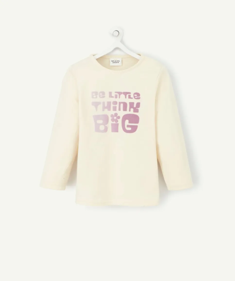 T-shirt beige bébé fille avec message violet