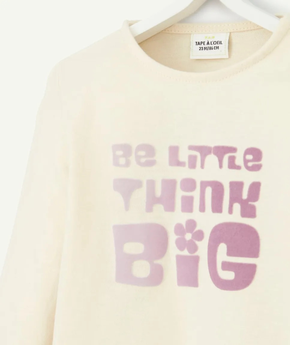 T-shirt beige bébé fille avec message violet