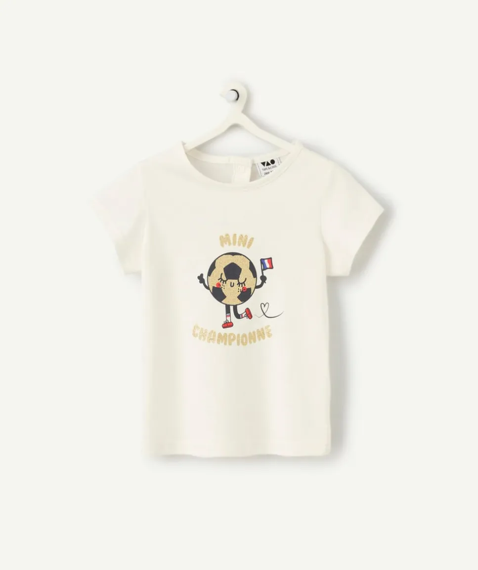 T-shirt blanc bébé fille en coton bio blanc thème football