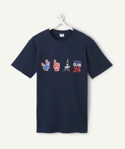 T-shirt bleu marine homme en coton bio thème foot