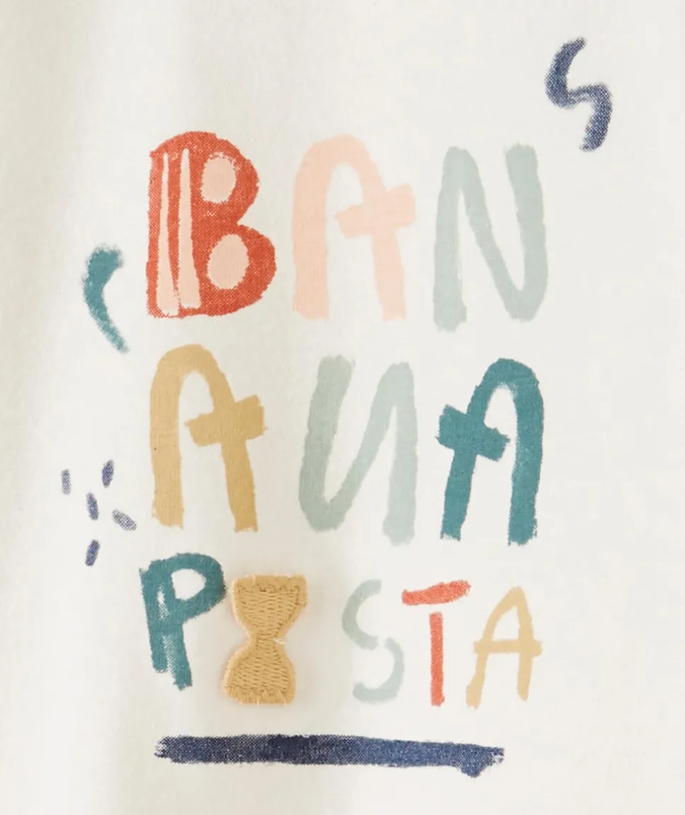 T-shirt en coton biologique blanc pasta bébé fille