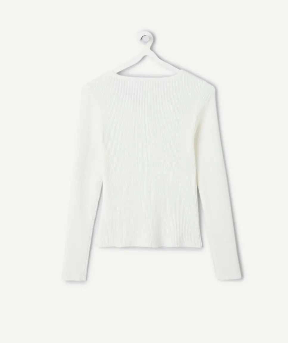 T-shirt fille ajusté blanc côtelé