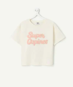 T-shirt fille blanc avec message brodé