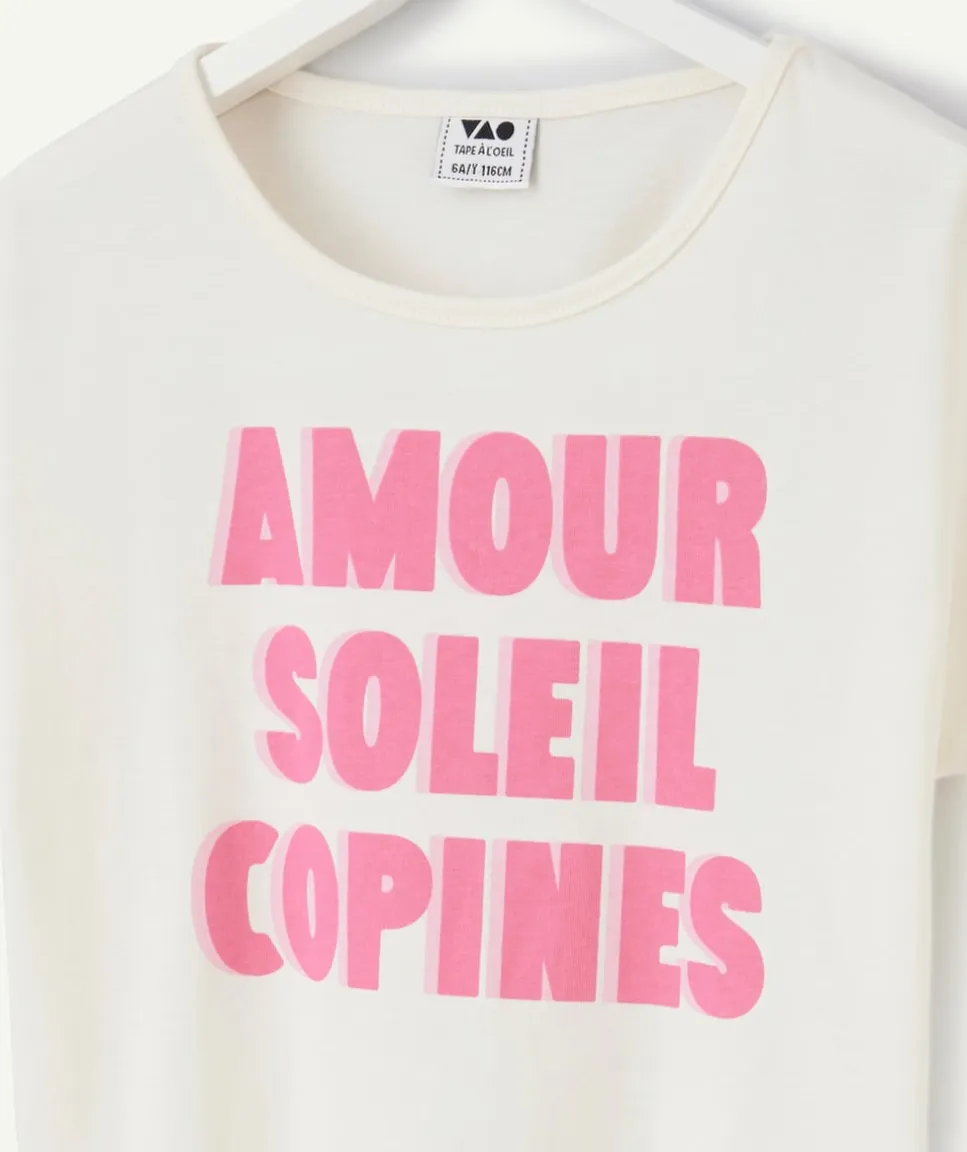 T-shirt fille blanc coton bio imprimé