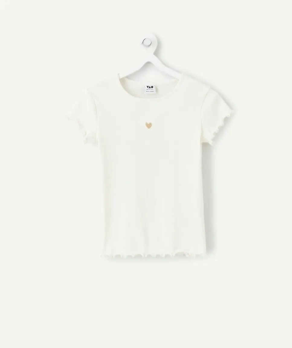 T-shirt fille blanc motif cœur