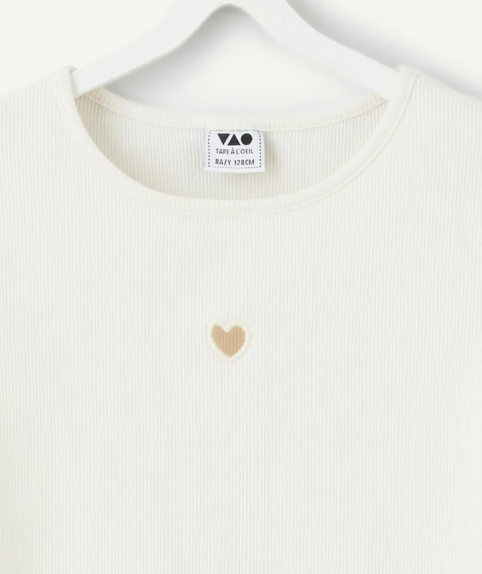 T-shirt fille blanc motif cœur