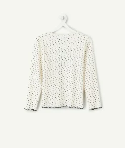 T-shirt fille blanc à pois