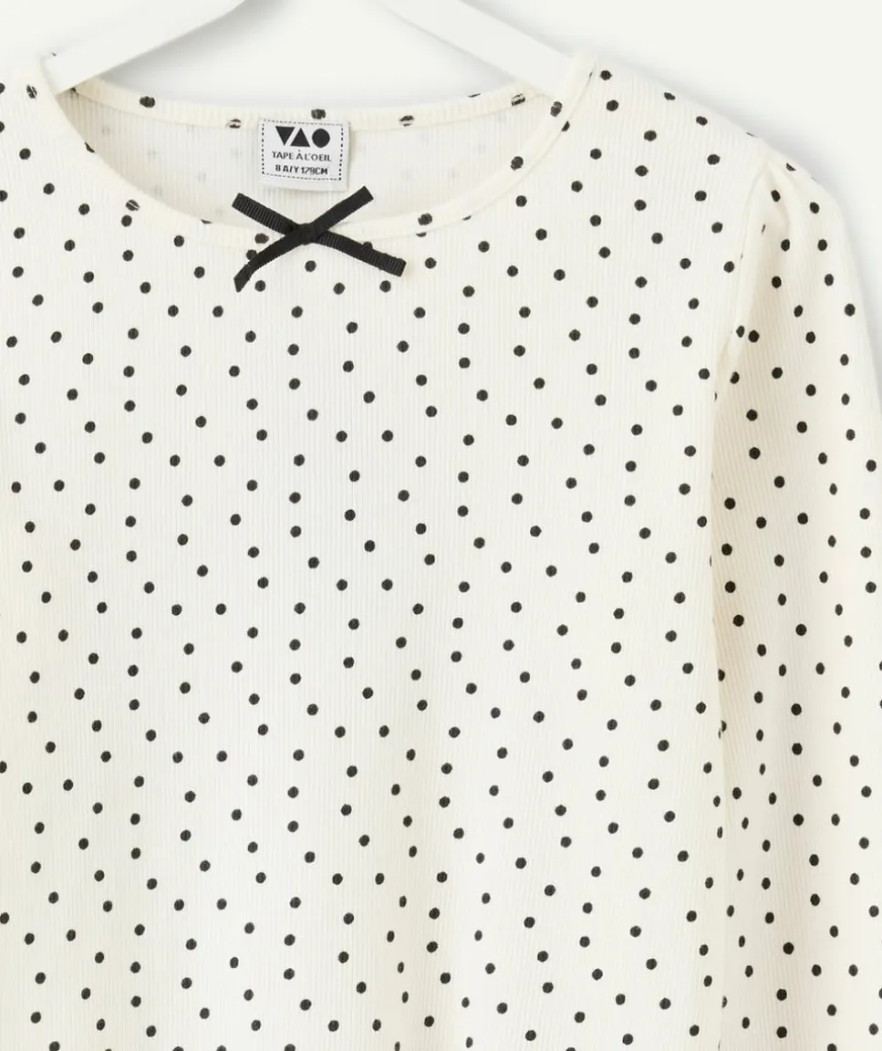 T-shirt fille blanc à pois