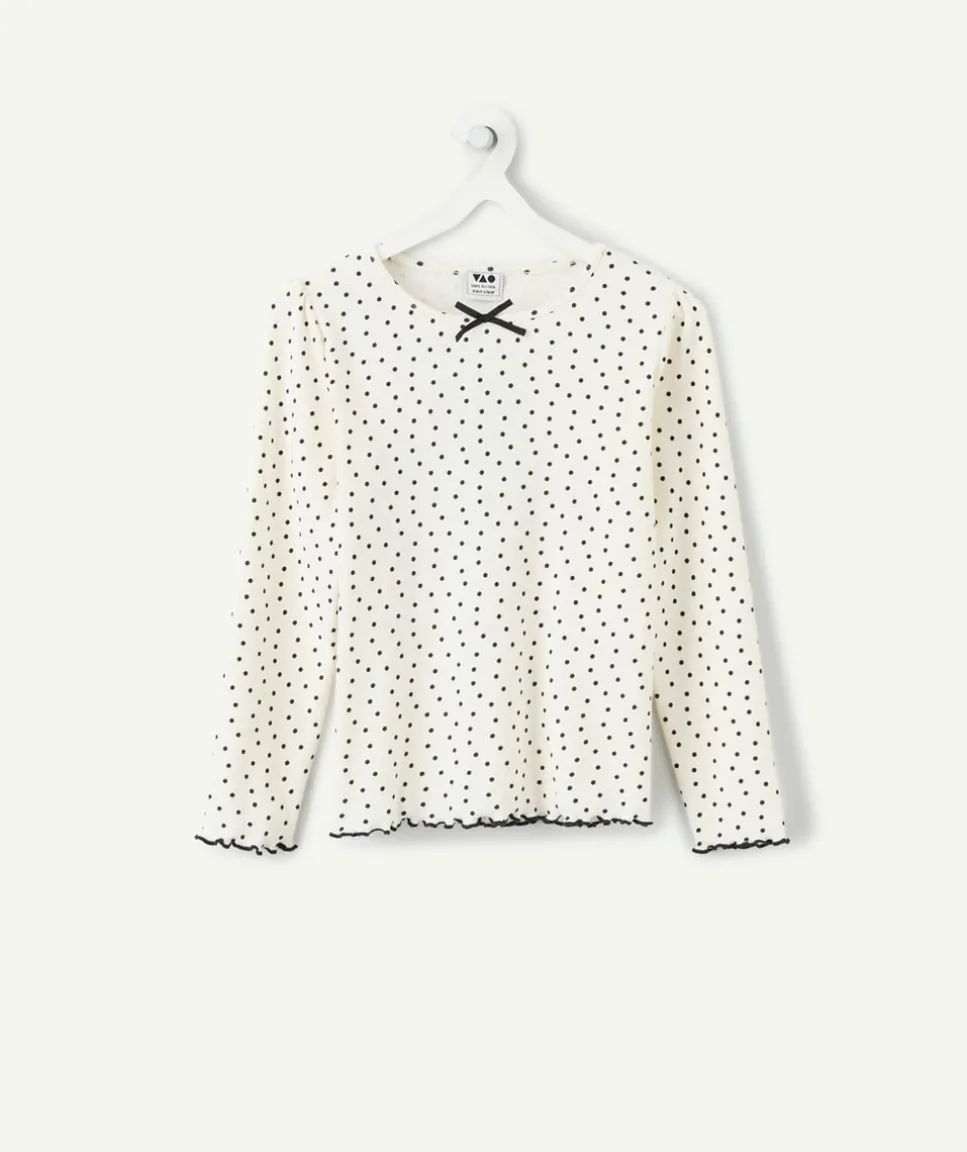 T-shirt fille blanc à pois