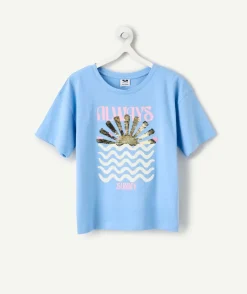 T-shirt fille bleu imprimé soleil