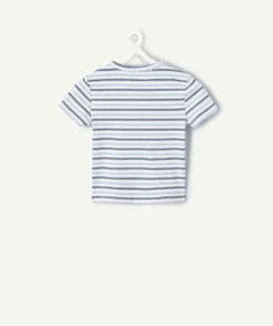 T-shirt fille cintré bleu rayé