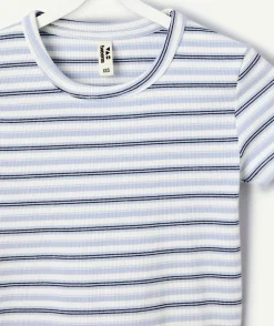 T-shirt fille cintré bleu rayé