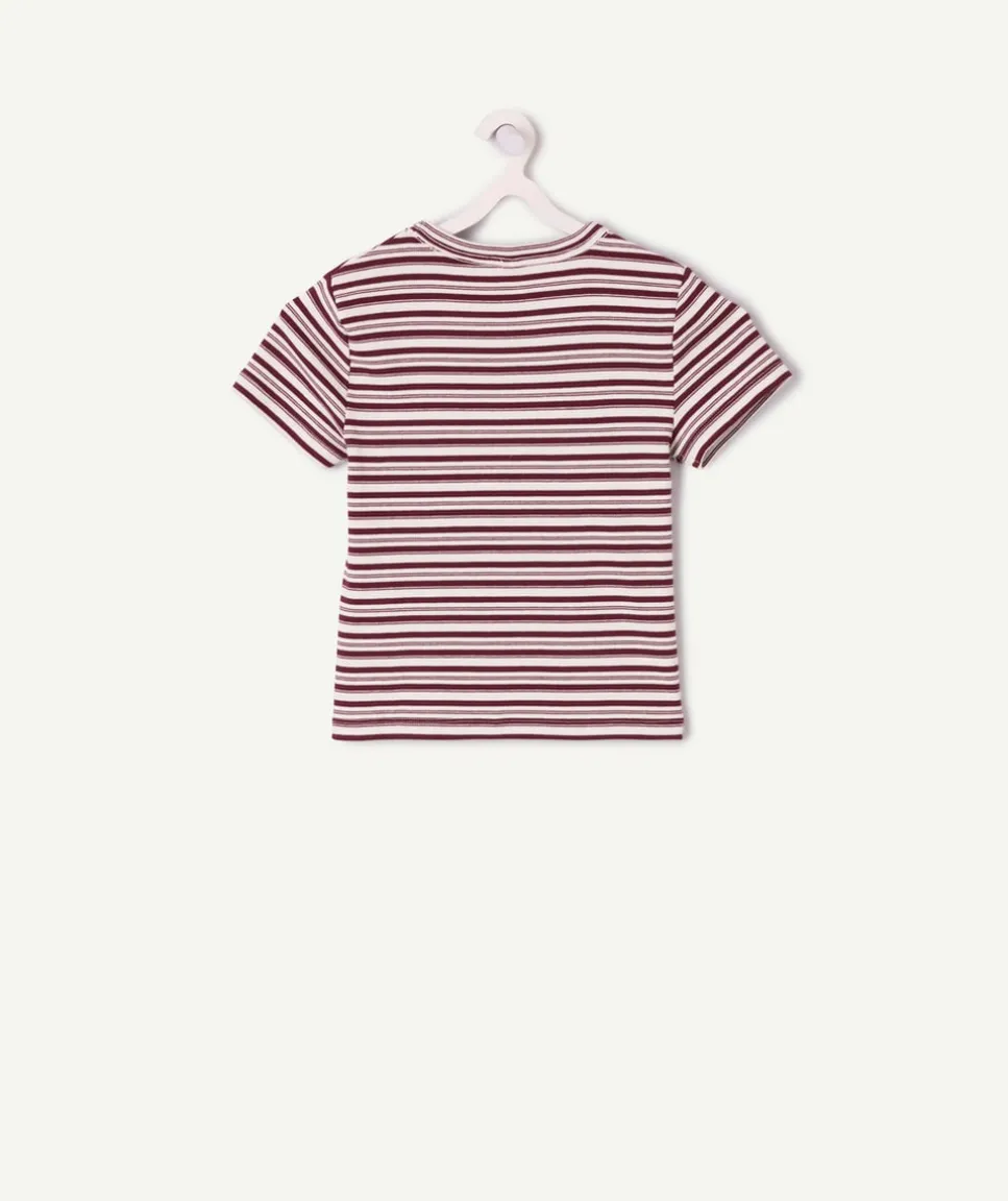 T-shirt fille cintré bordeaux rayé