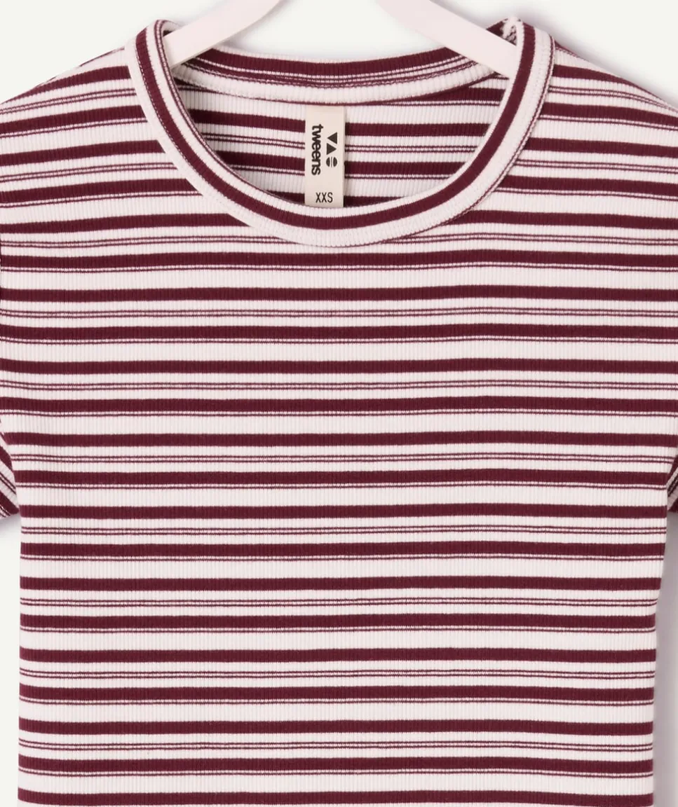 T-shirt fille cintré bordeaux rayé