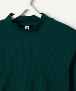 T-shirt fille cintré côtelé vert
