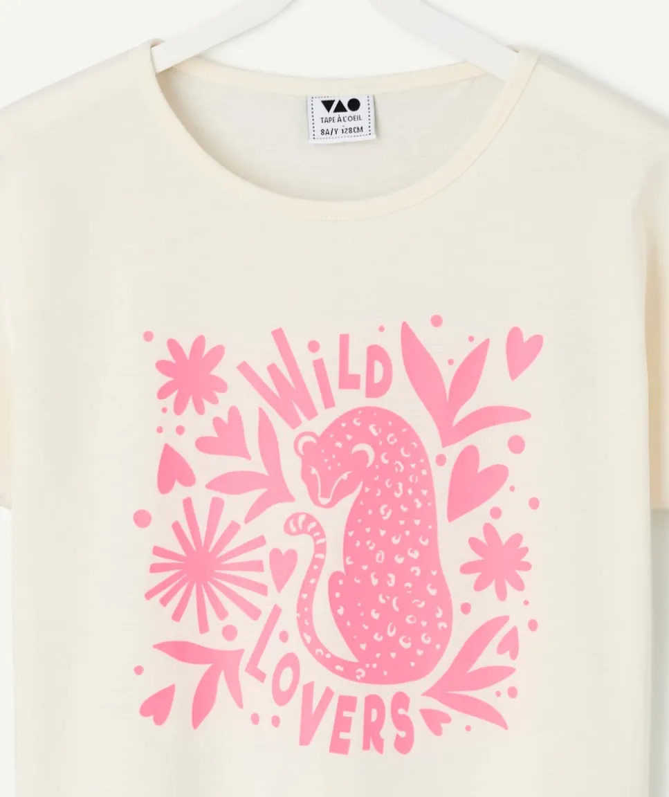 T-shirt fille coton imprimé blanc