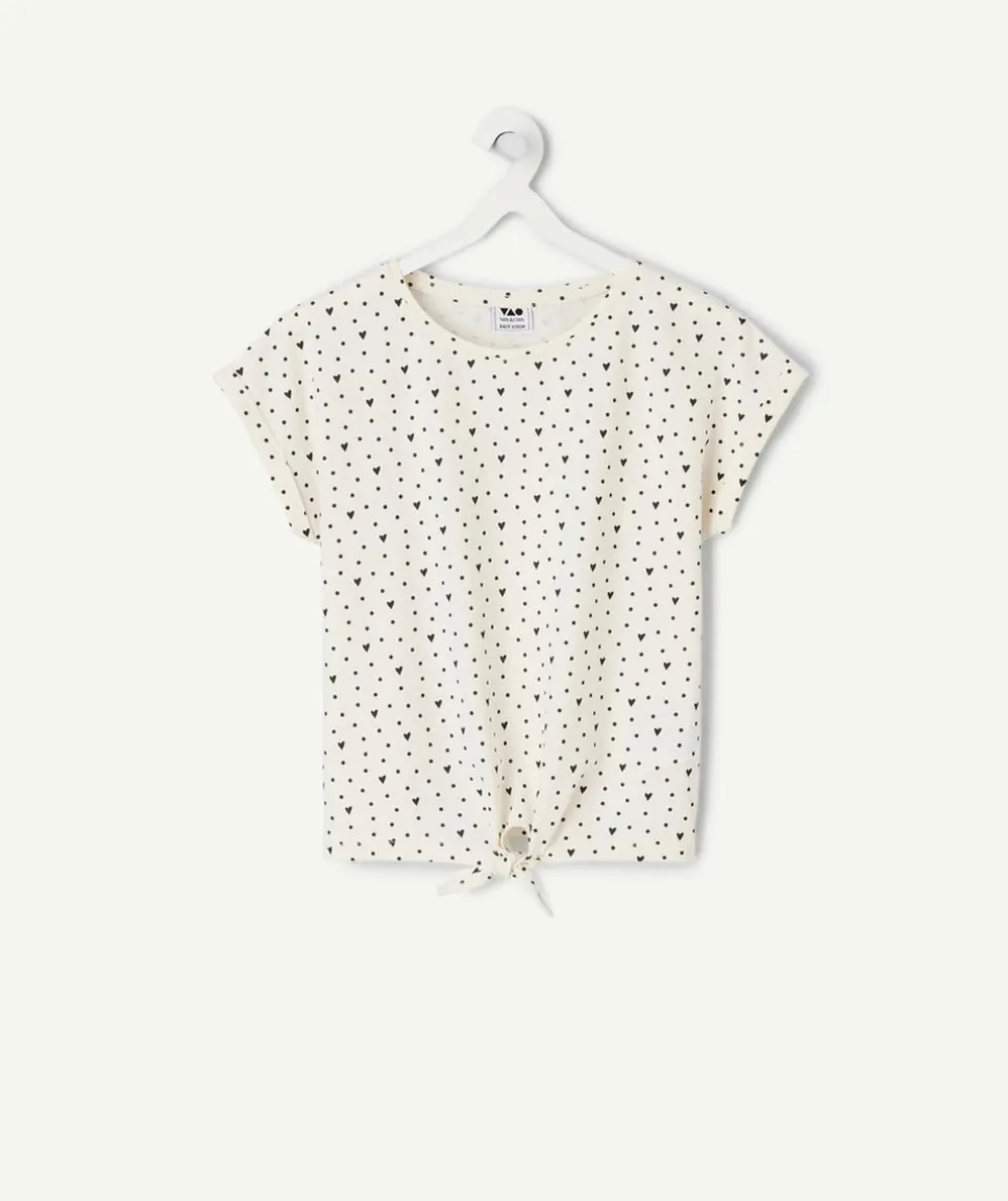 T-shirt fille coton imprimés cœur noir avec nœud