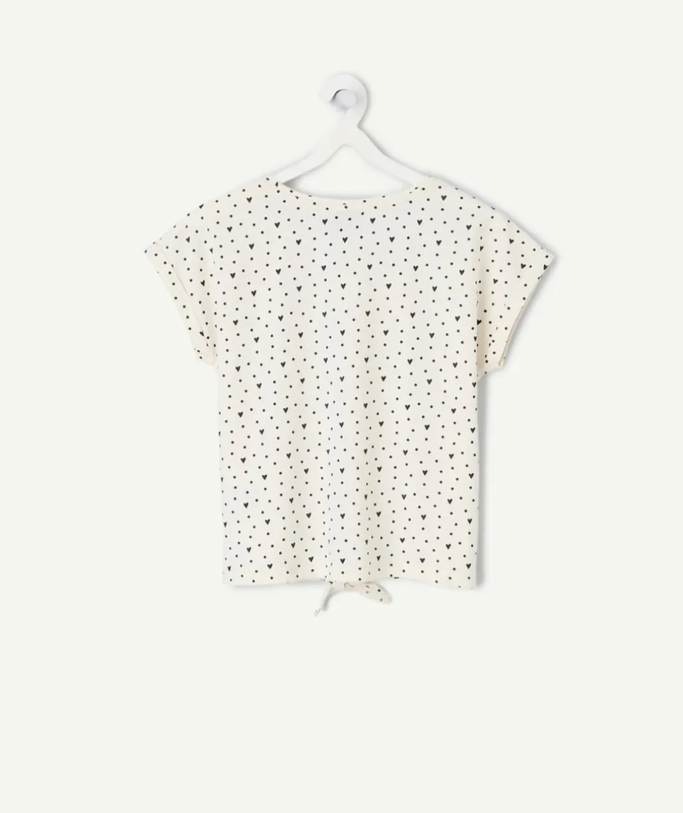 T-shirt fille coton imprimés cœur noir avec nœud