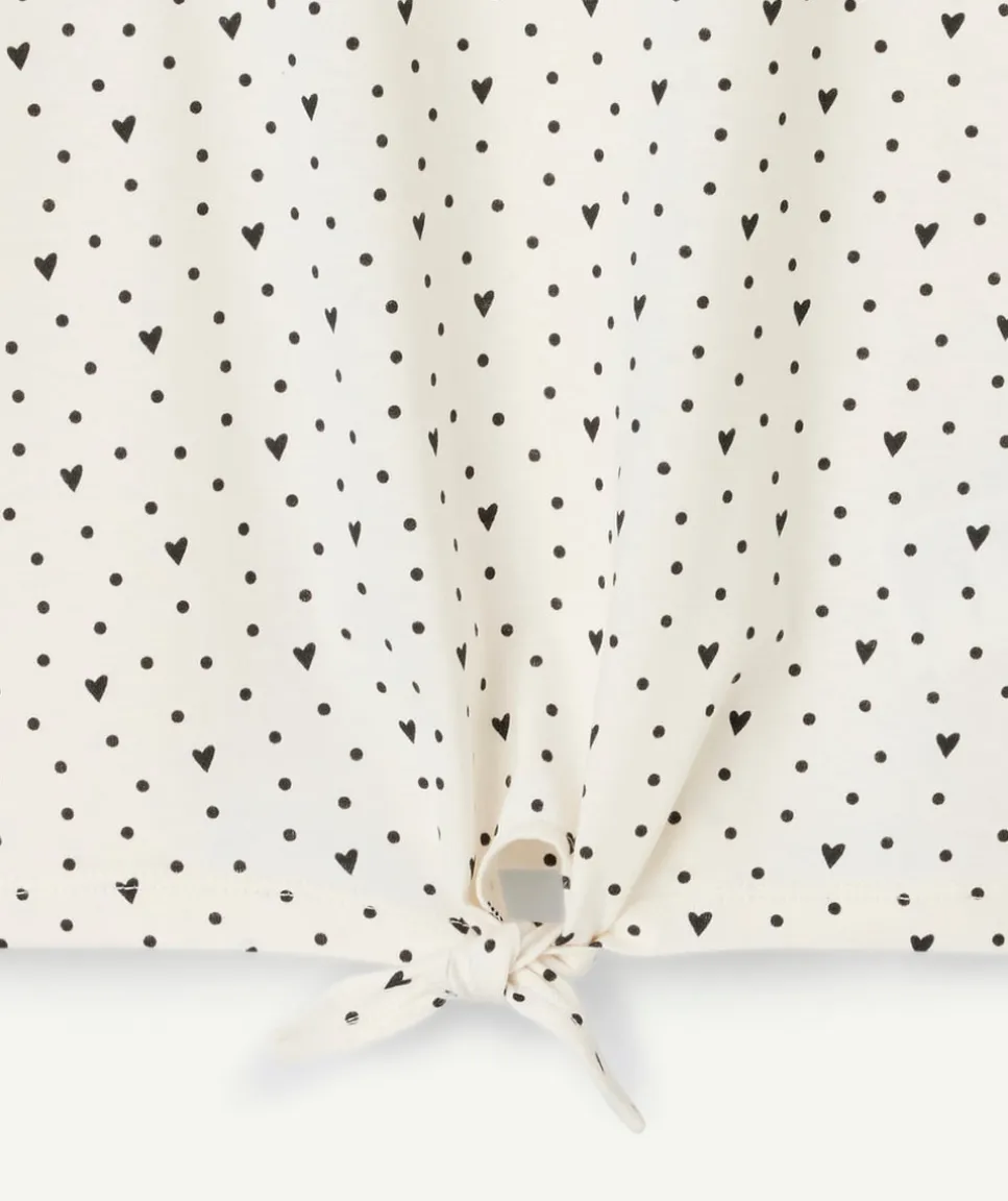 T-shirt fille coton imprimés cœur noir avec nœud