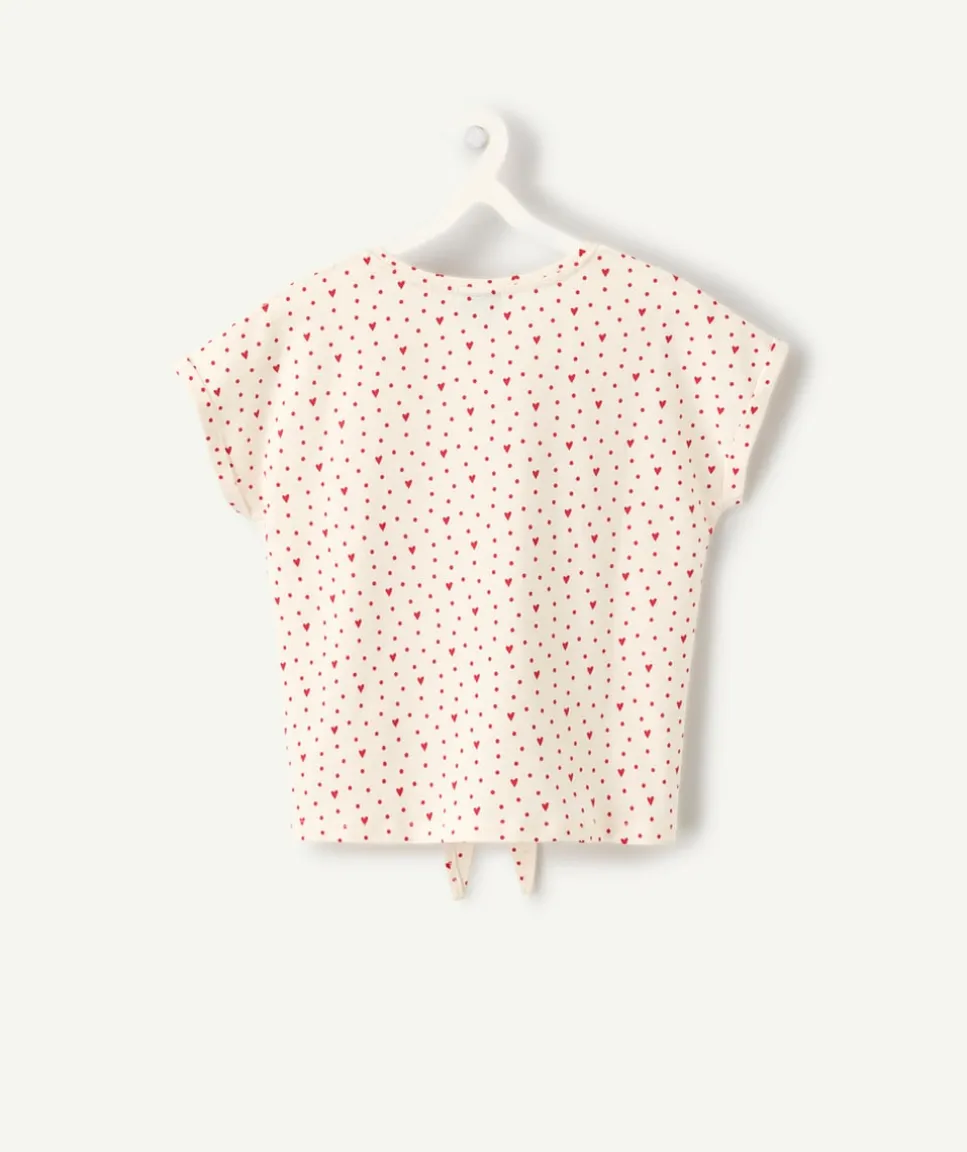 T-shirt fille coton imprimés cœur rouge avec nœud