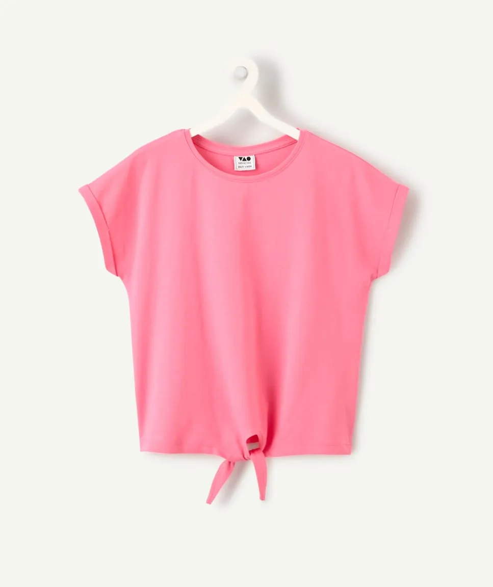 T-shirt fille coton rose avec nœud