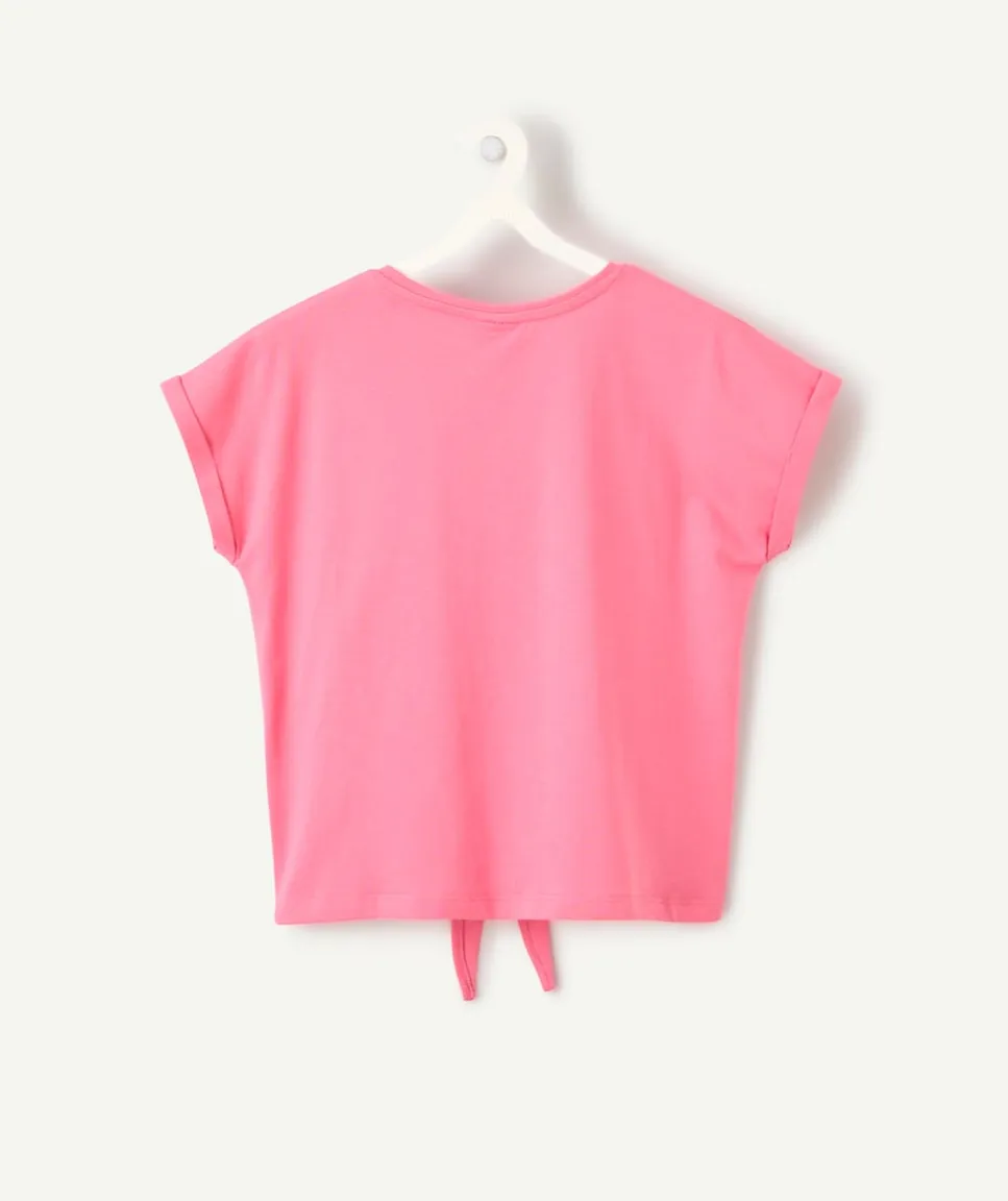 T-shirt fille coton rose avec nœud