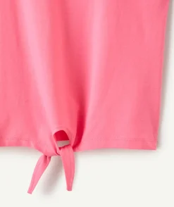 T-shirt fille coton rose avec nœud