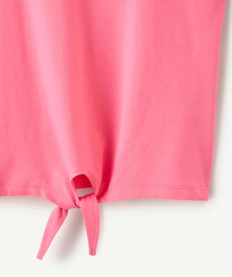 T-shirt fille coton rose avec nœud