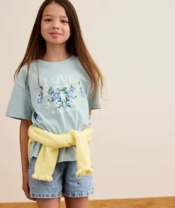 T-shirt fille coton vert imprimé message