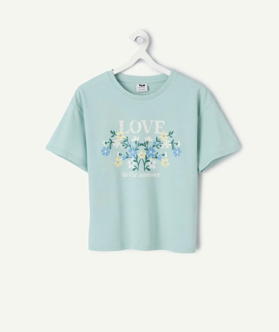 T-shirt fille coton vert imprimé message